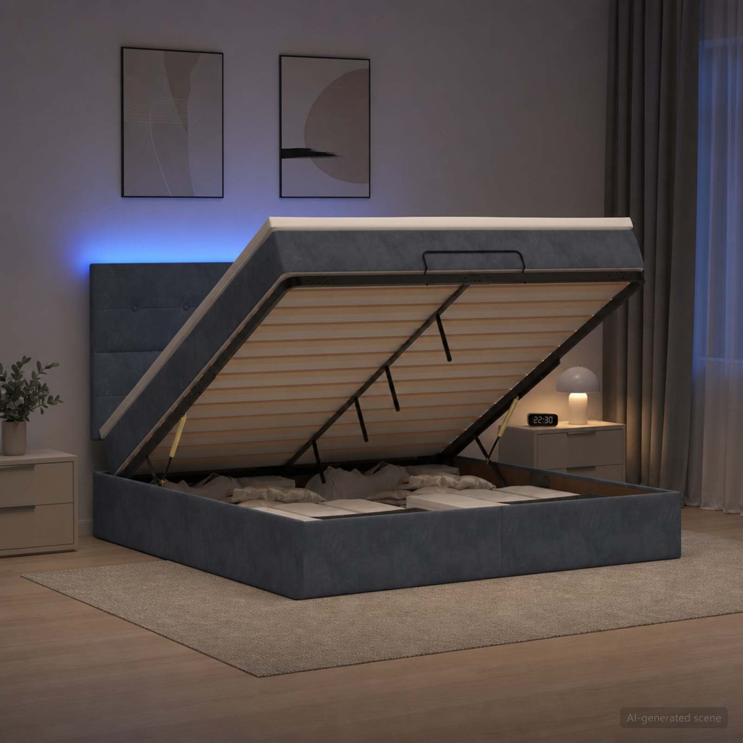 Ottoman-Bett mit Matratze und LED Dunkelgrau 140 x 190 cm Samt