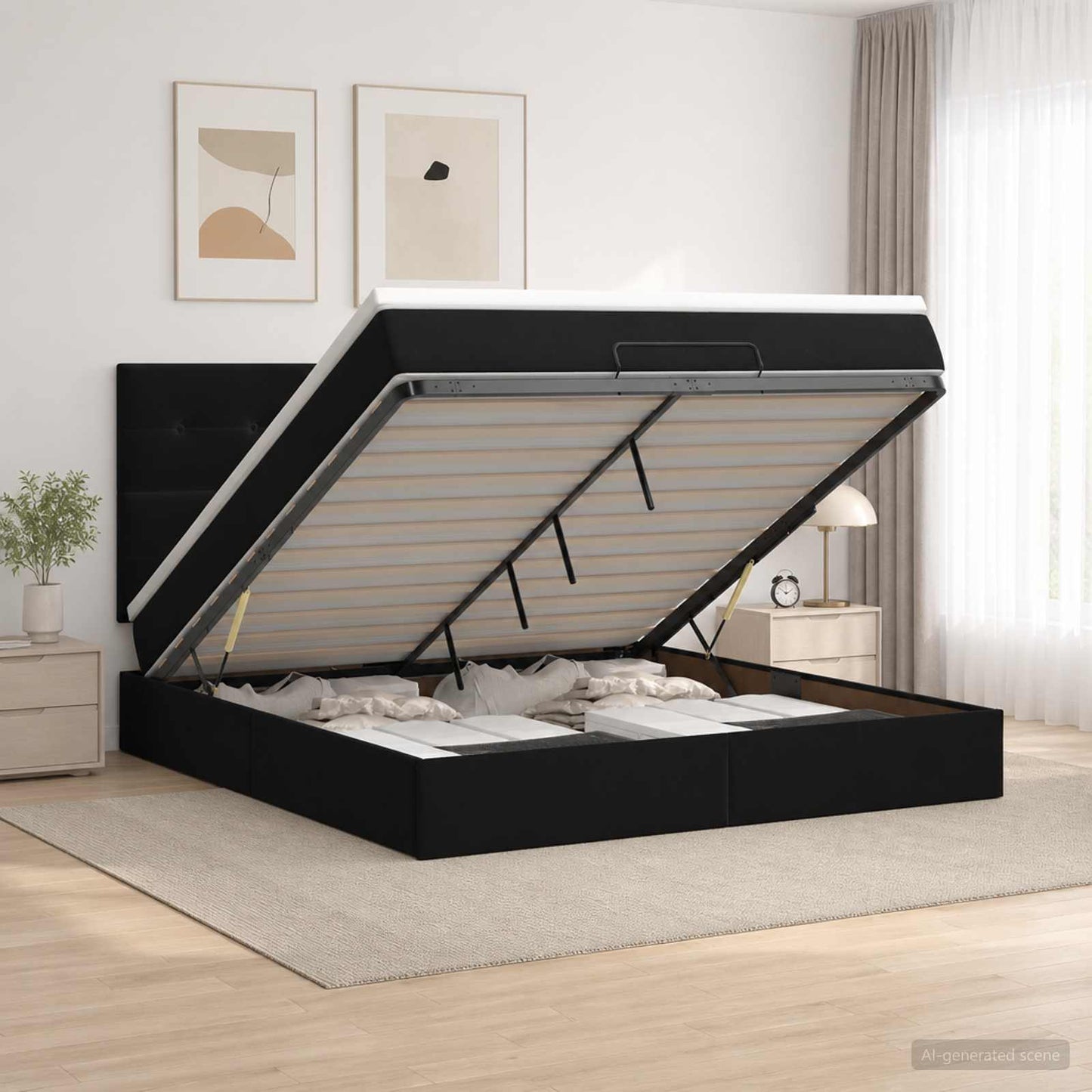 Ottoman Bett mit Matratze Schwarz 140 x 190 cm Samt