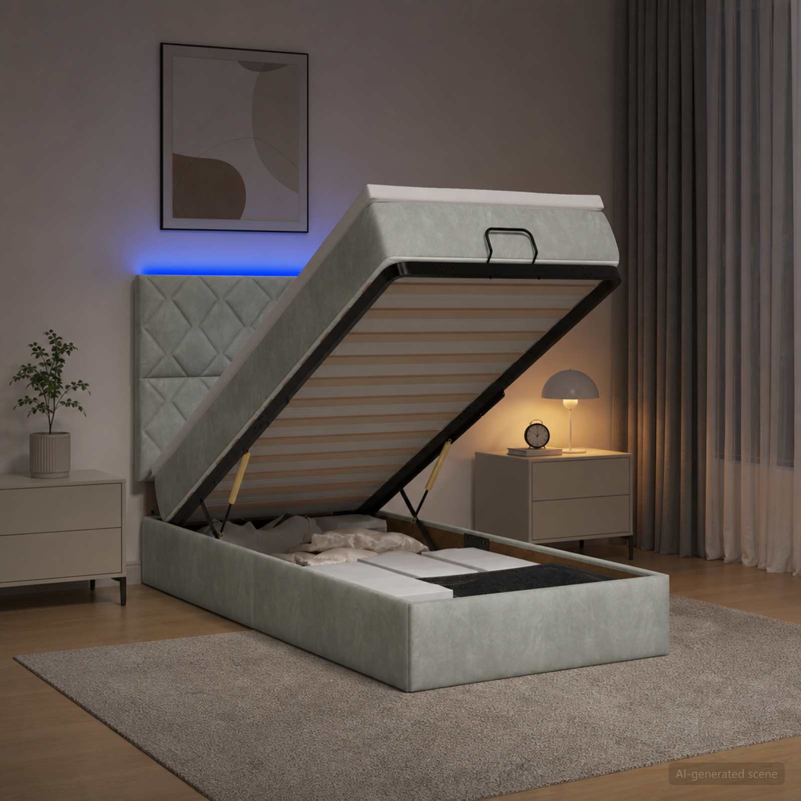 Ottoman-Bett mit Matratze und LED Hellgrau 80 x 200 cm Samt