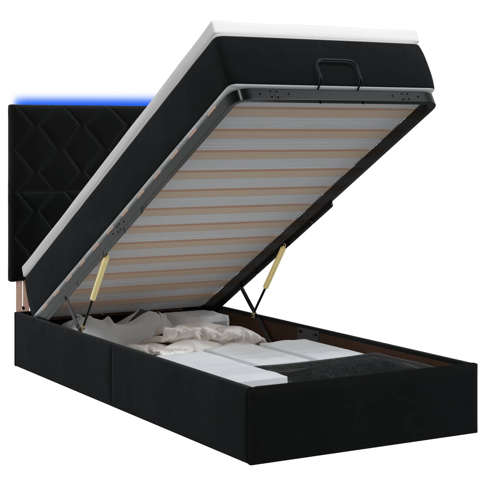 Ottoman-Bett mit Matratze und LED Schwarz 90 x 190 cm Samt