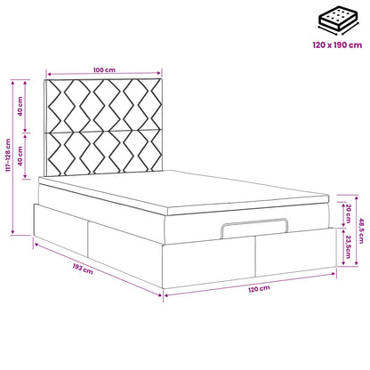 Ottoman-Bett mit Matratze und LED Hellgrau 120 x 190 cm Samt