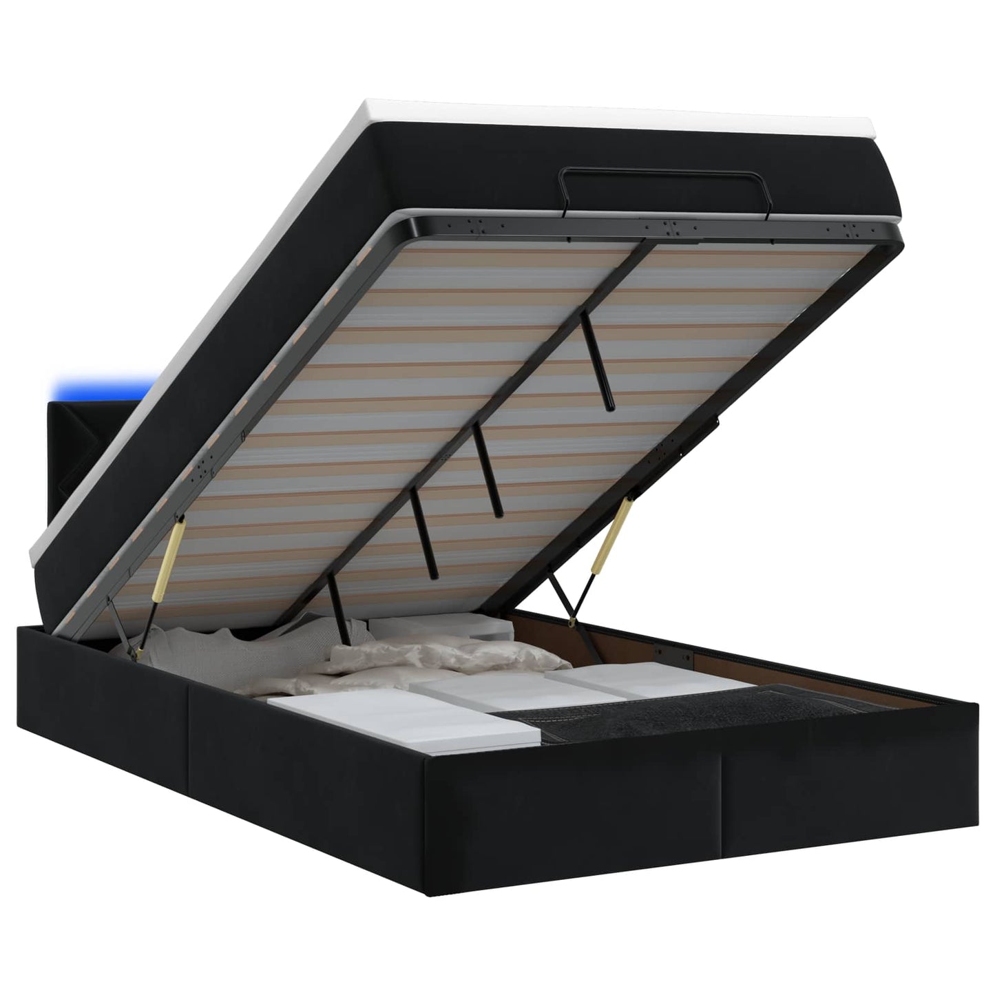 Ottoman-Bett mit Matratze und LED Schwarz 120 x 190 cm Samt