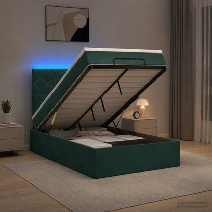 Ottoman-Bett mit Matratze und LED Dunkelgrün 120 x 200 cm Samt