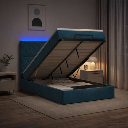 Ottoman-Bett mit Matratze und LED Dunkelblau 120 x 200 cm Samt