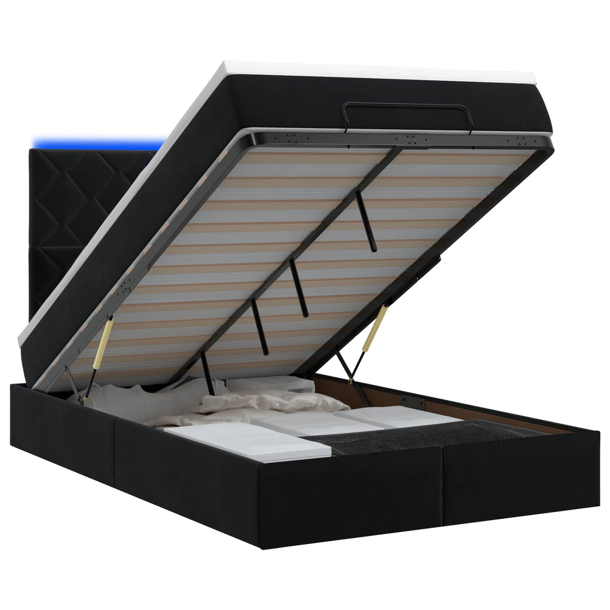 Ottoman-Bett mit Matratze und LED Schwarz 120 x 200 cm Samt