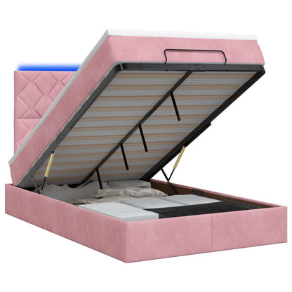 Ottoman-Bett mit Matratze und LED Rosa 120 x 200 cm Samt