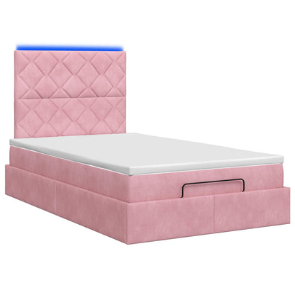 Ottoman-Bett mit Matratze und LED Rosa 120 x 200 cm Samt