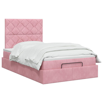 Ottoman-Bett mit Matratze und LED Rosa 120 x 200 cm Samt
