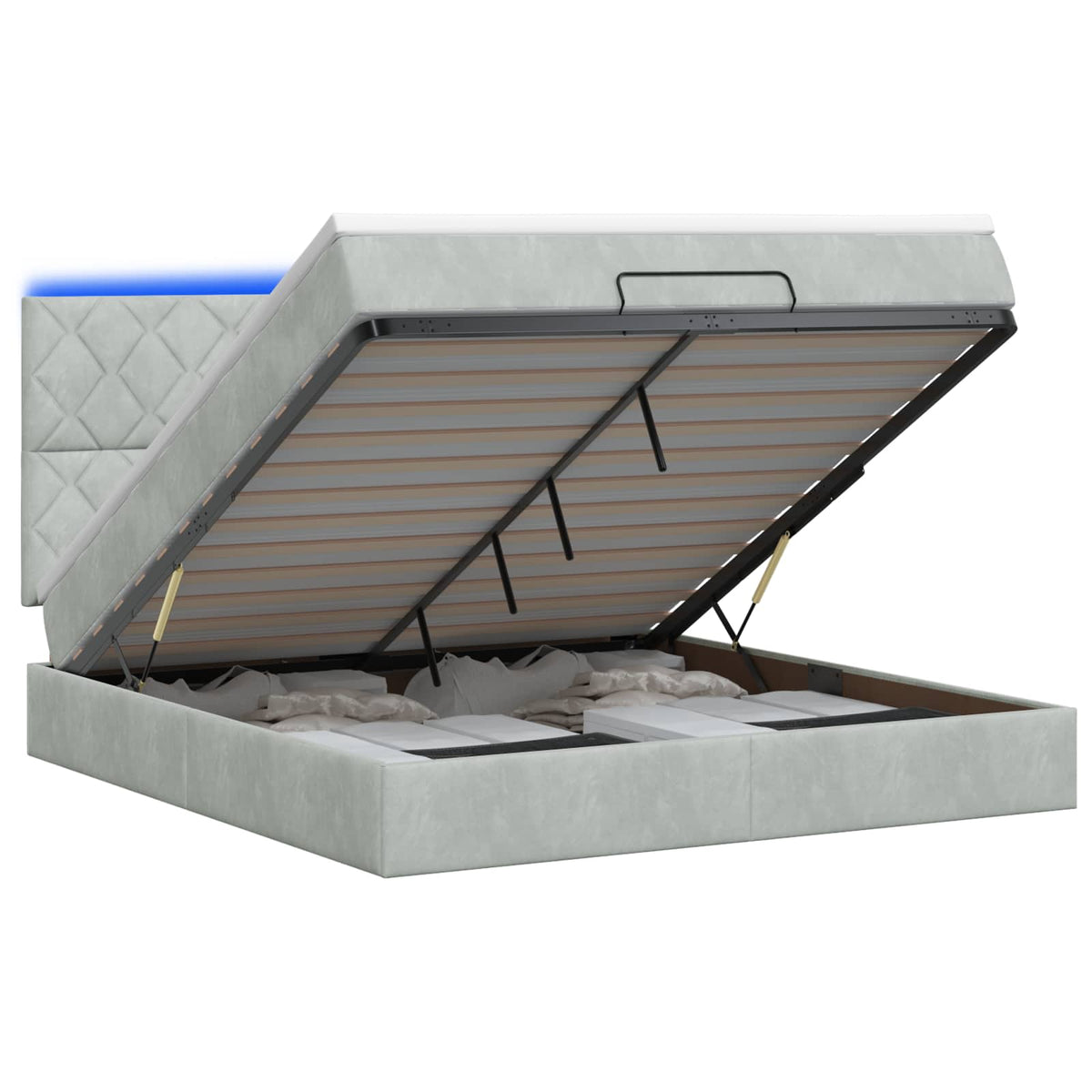 Ottoman-Bett mit Matratze und LED Hellgrau 180 x 200 cm Samt