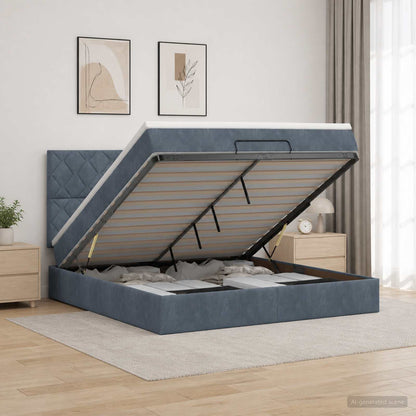 Ottoman-Bett mit Matratze und LED Dunkelgrau 140 x 190 cm Samt