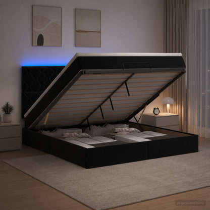Ottoman-Bett mit Matratze und LED Schwarz 140 x 200 cm Samt