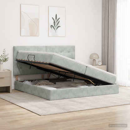 Ottoman-Bett mit Matratze und LED Hellgrau 200 x 200 cm Samt
