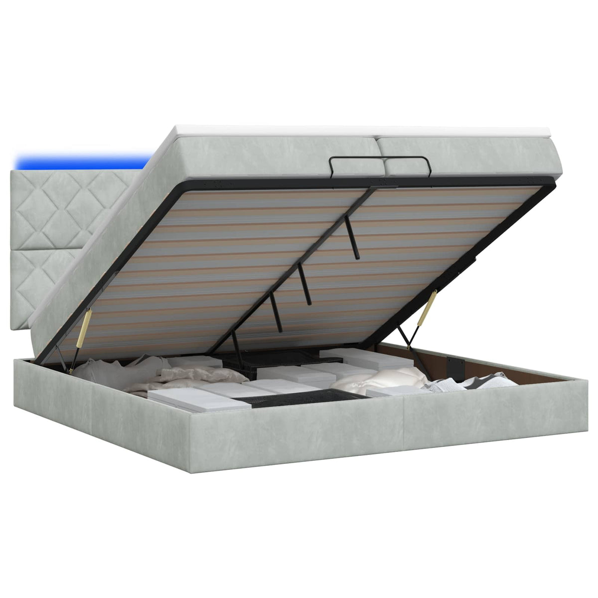 Ottoman-Bett mit Matratze und LED Hellgrau 200 x 200 cm Samt