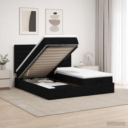 Ottoman Bett mit Matratze mit Kopfteil 2 stk. Schwarz Stoff