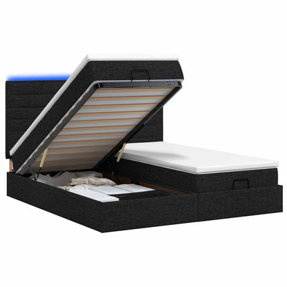 Ottoman-Bett mit Matratze und LED Schwarz 160 x 200 cm Stoff