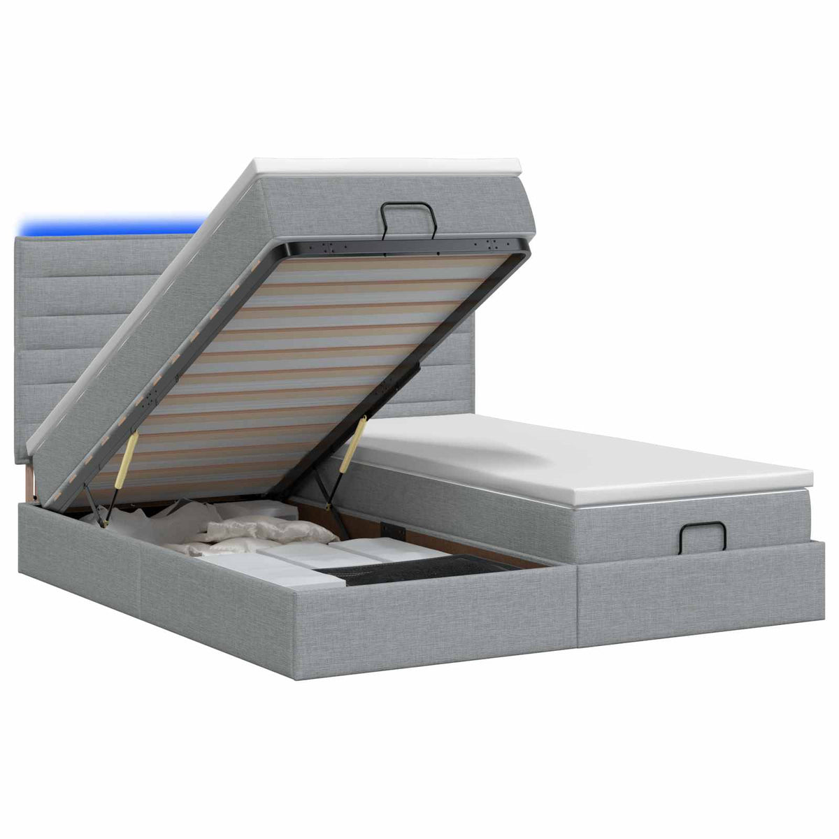 Ottoman-Bett mit Matratze und LED Hellgrau 180 x 200 cm Stoff