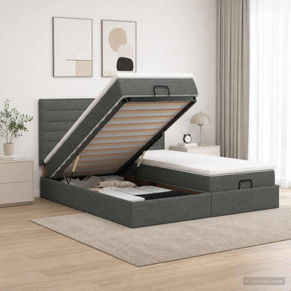 Ottoman-Bett mit Matratze und LED Dunkelgrau 160 x 200 cm Stoff