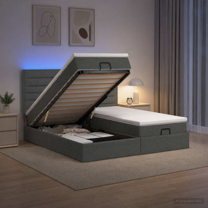 Ottoman-Bett mit Matratze und LED Dunkelgrau 200 x 200 cm Stoff