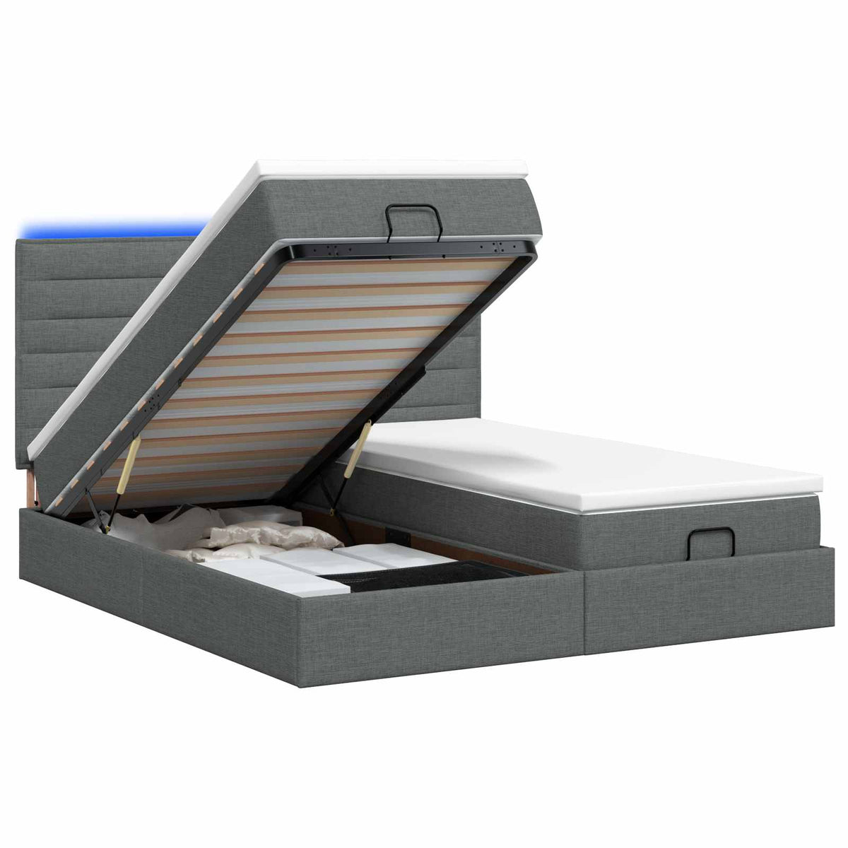 Ottoman-Bett mit Matratze und LED Dunkelgrau 180 x 200 cm Stoff