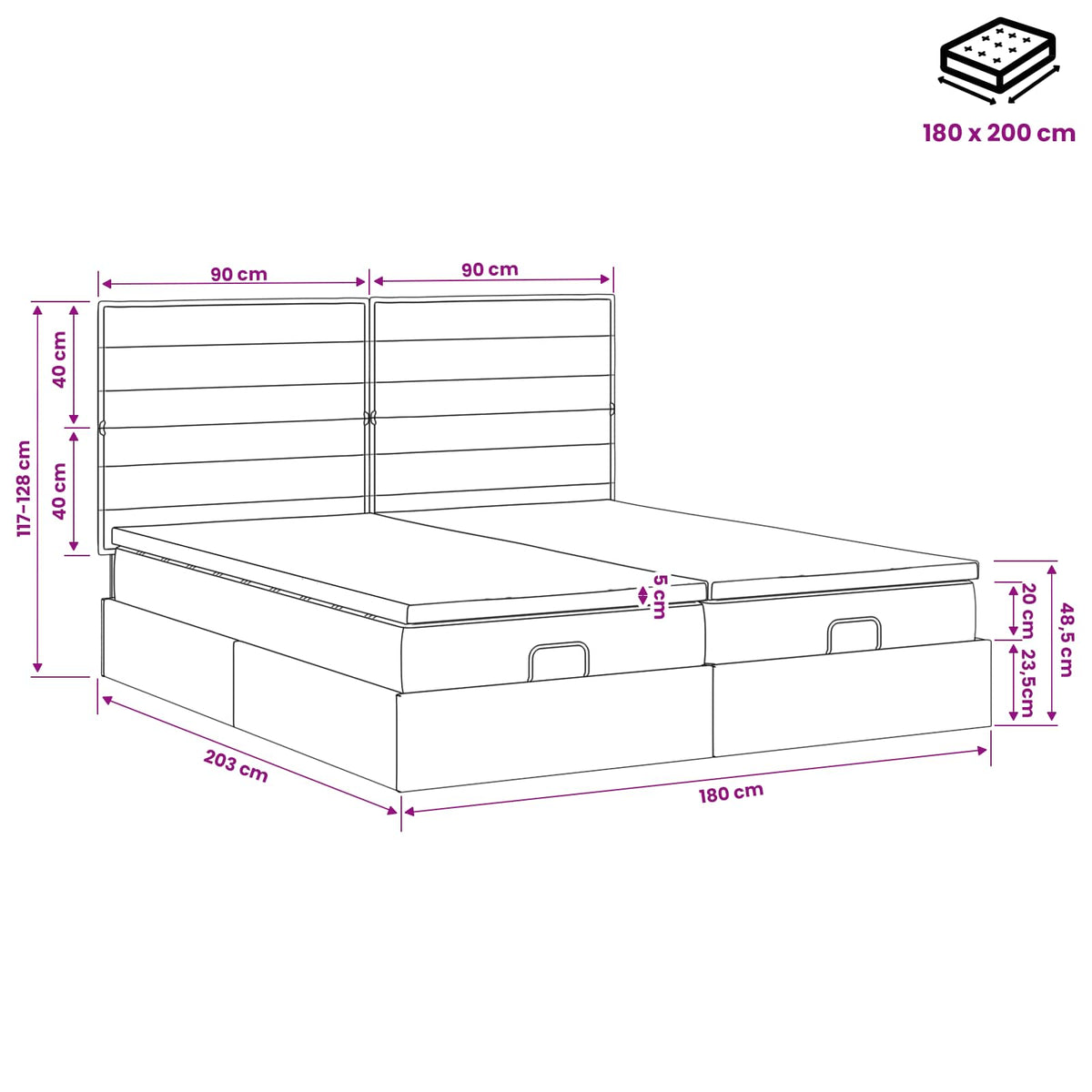 Ottoman-Bett mit Matratze und LED Dunkelgrau 180 x 200 cm Stoff