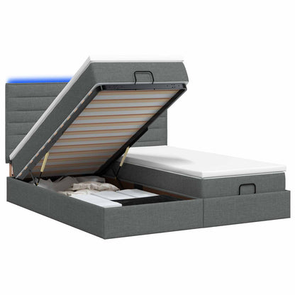 Ottoman-Bett mit Matratze und LED Dunkelgrau 200 x 200 cm Stoff