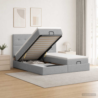 Ottoman-Bett mit Matratze und LED Hellgrau 180 x 200 cm Stoff
