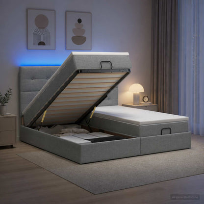 Ottoman-Bett mit Matratze und LED Hellgrau 180 x 200 cm Stoff