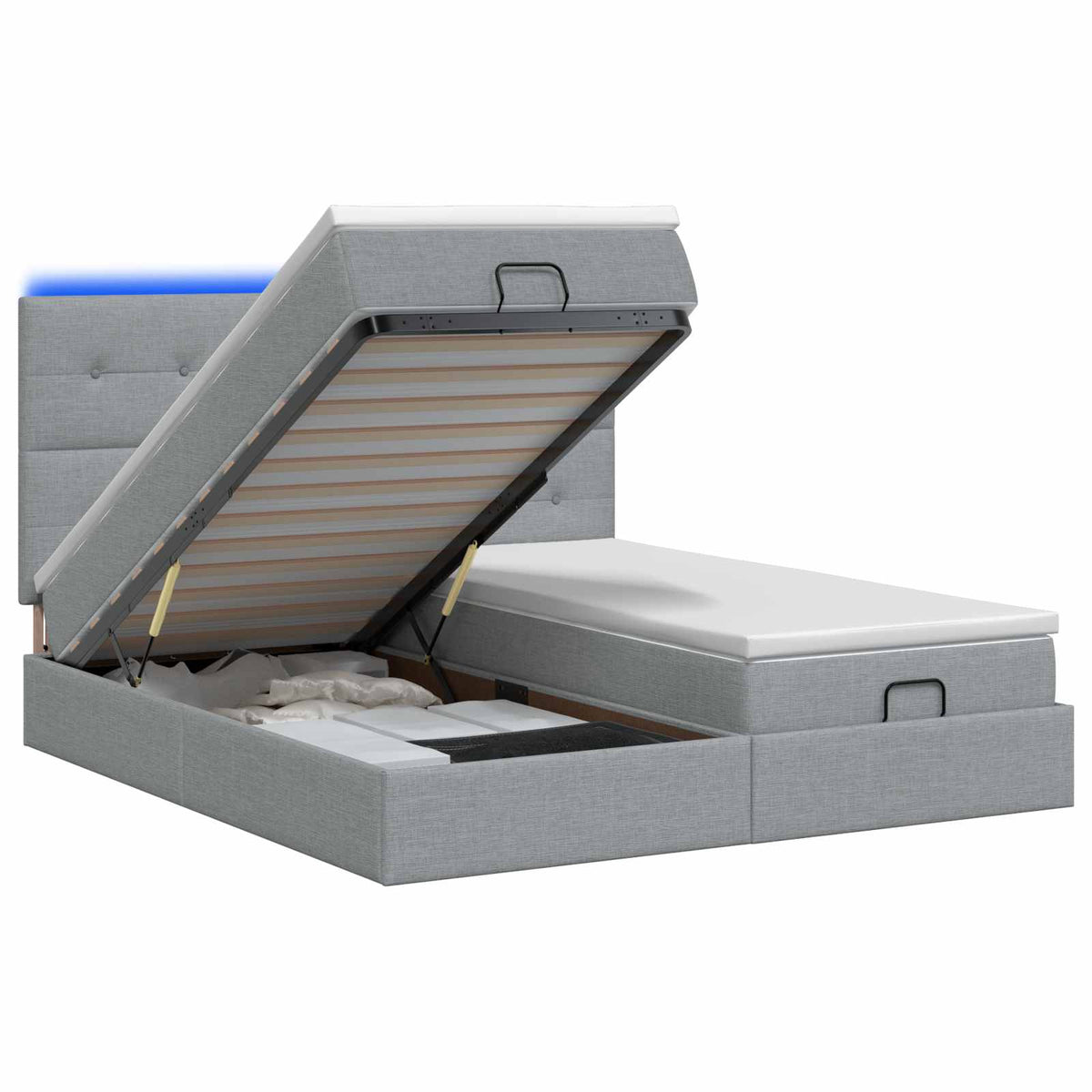 Ottoman-Bett mit Matratze und LED Hellgrau 180 x 200 cm Stoff