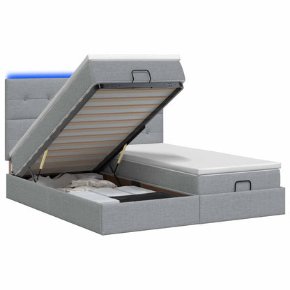 Ottoman-Bett mit Matratze und LED Hellgrau 180 x 200 cm Stoff