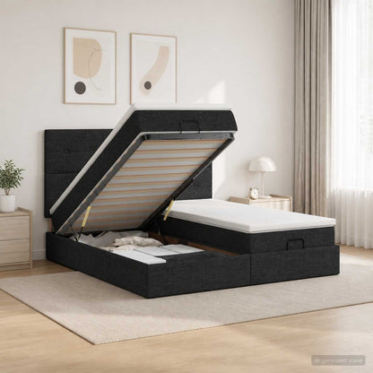 Ottoman Bett mit Matratze mit Kopfteil 2 Stk. Schwarz Stoff