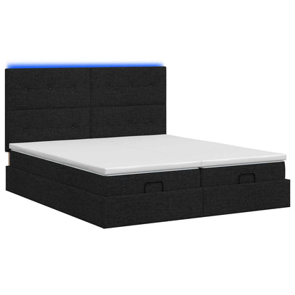 Ottoman-Bett mit Matratze und LED Schwarz 180 x 200 cm Stoff