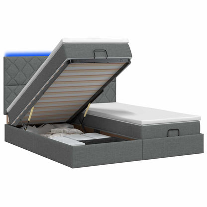Ottoman-Bett mit Matratze und LED Dunkelgrau 160 x 200 cm Stoff