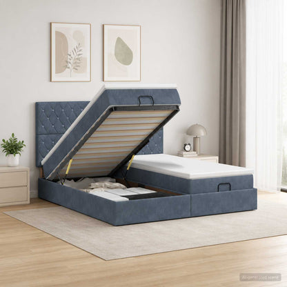 Ottoman-Bett mit Matratze und LED Dunkelgrau 200 x 200 cm Samt