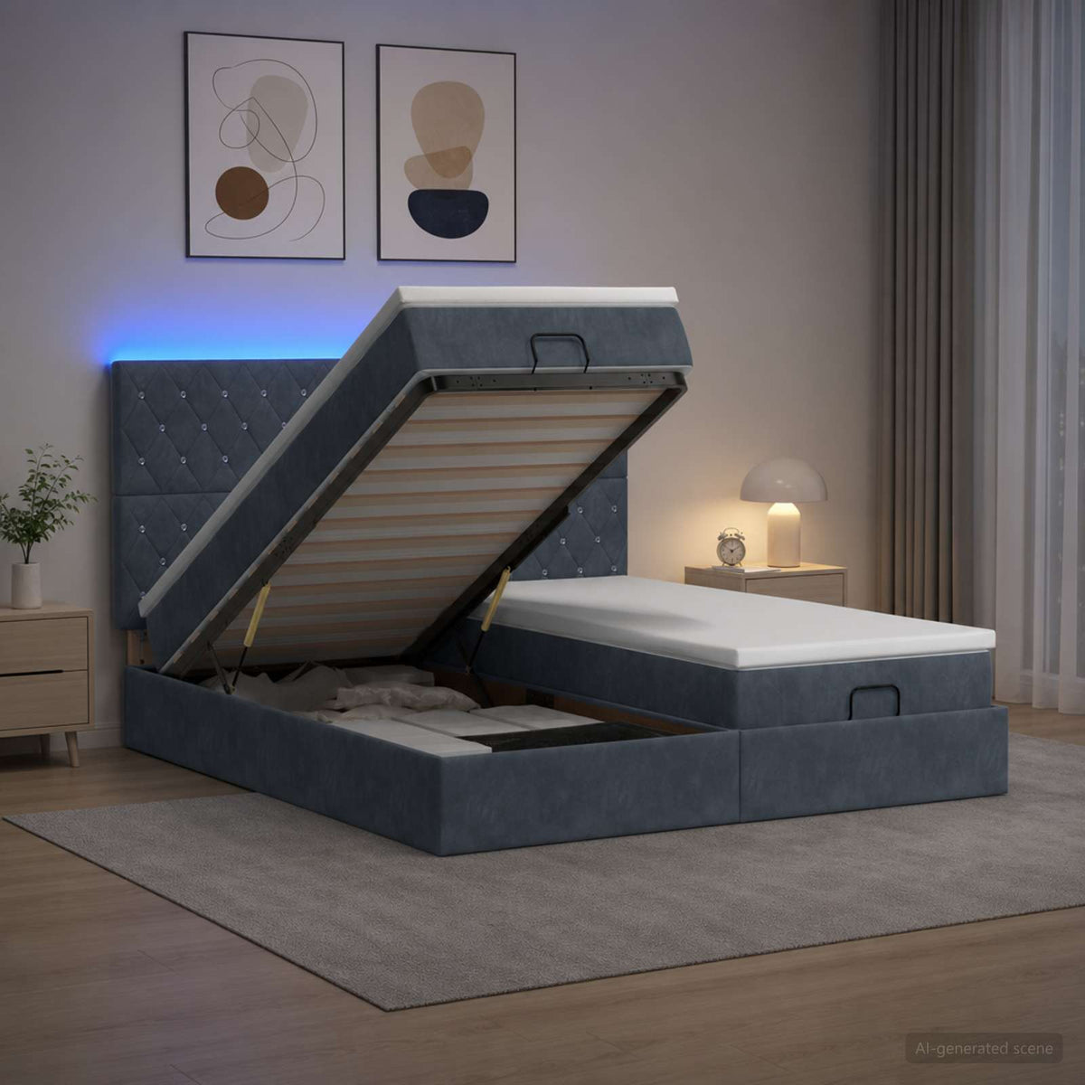Ottoman-Bett mit Matratze und LED Dunkelgrau 200 x 200 cm Samt
