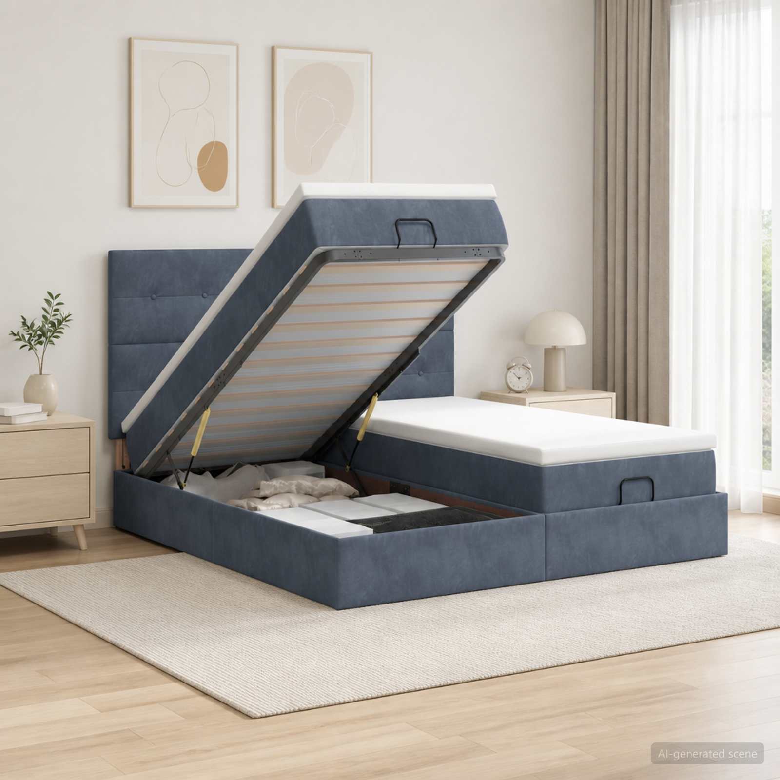 Ottoman Bett mit Matratze mit Kopfteil 2 Stk. Dunkelgrau Samt
