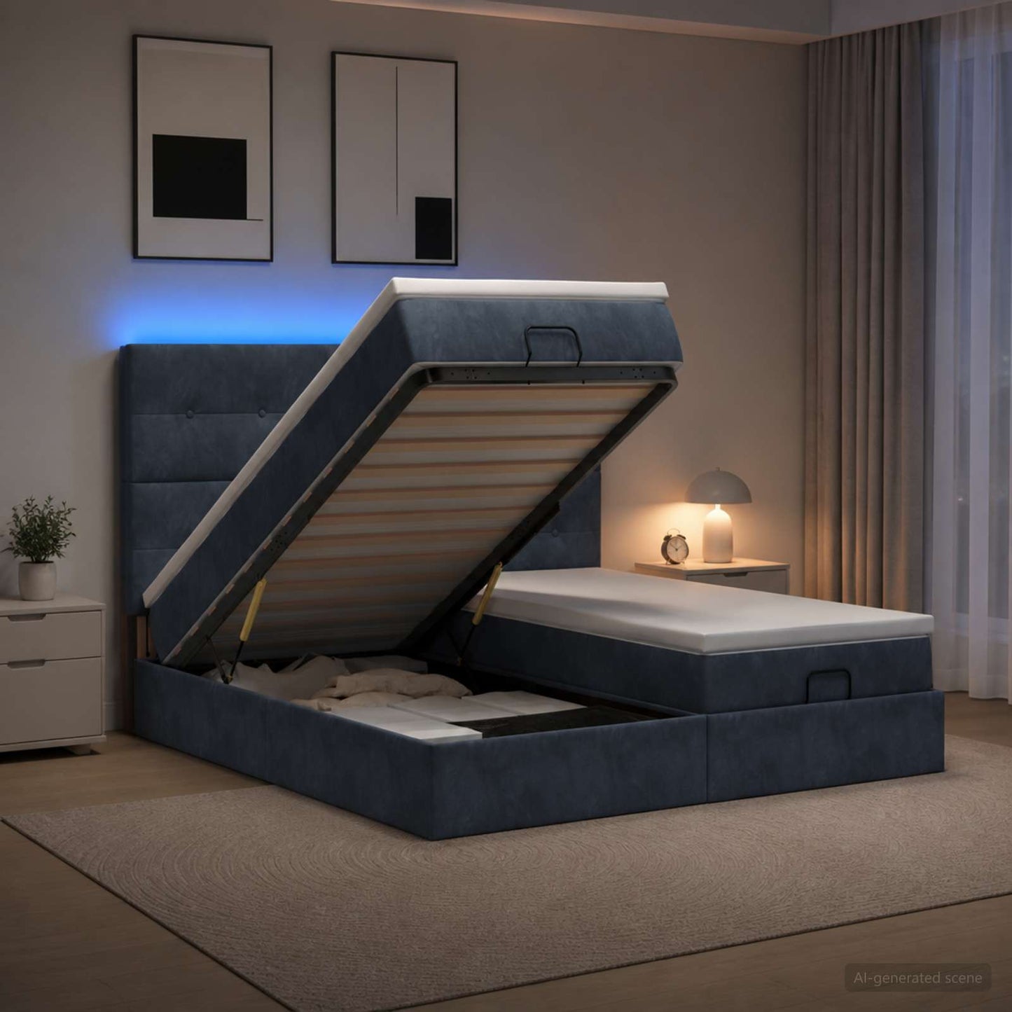 Ottoman-Bett mit Matratze und LED Dunkelgrau 200 x 200 cm Samt