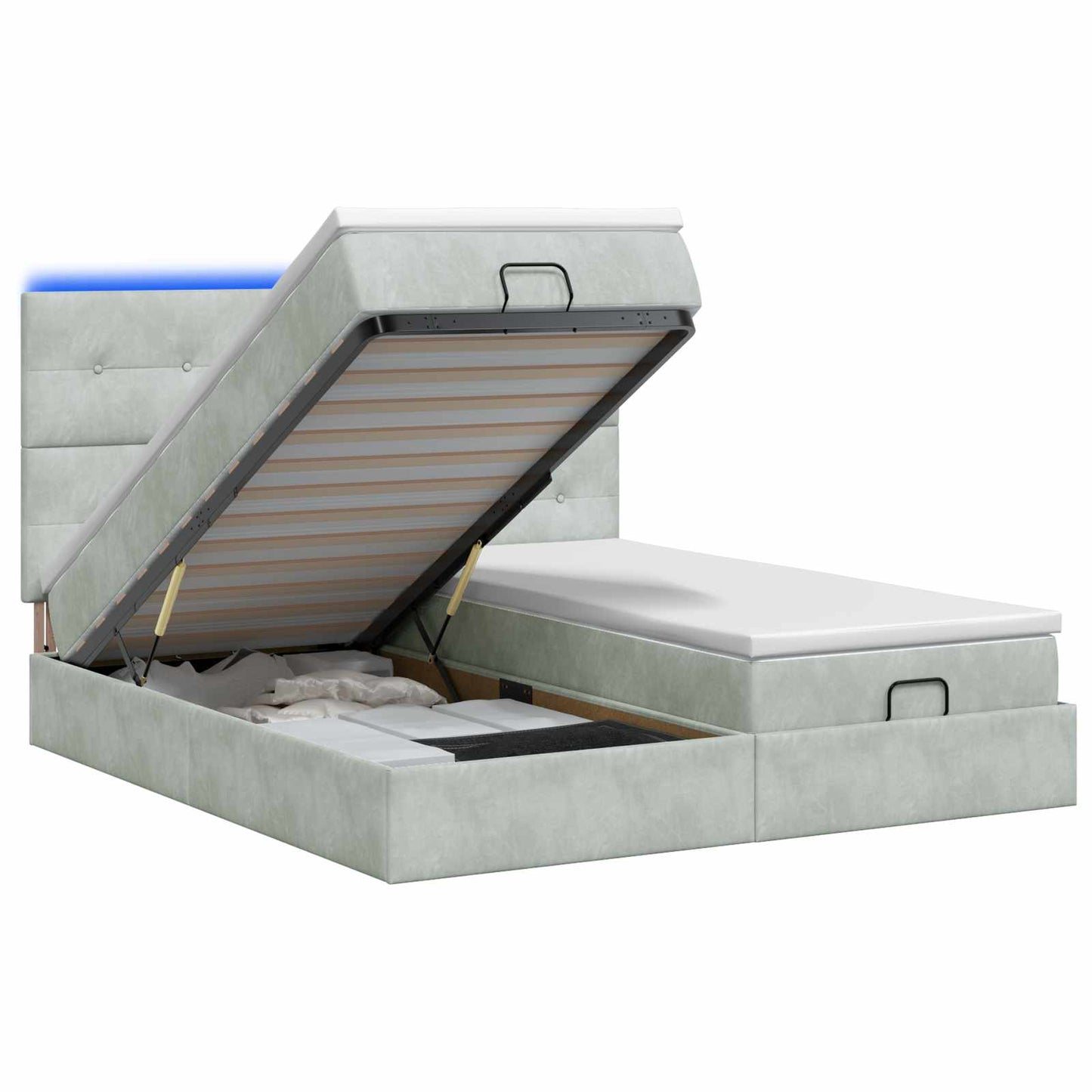 Ottoman-Bett mit Matratze und LED Hellgrau 200 x 200 cm Samt