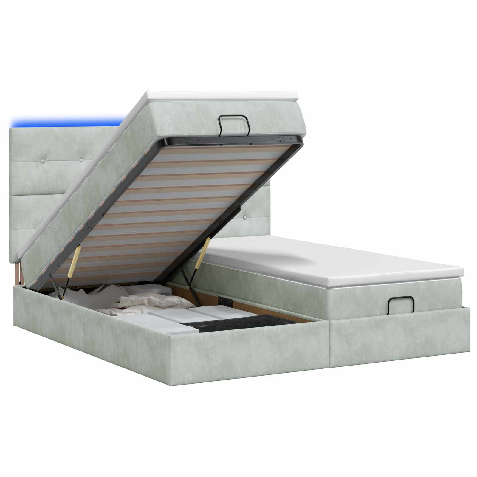 Ottoman-Bett mit Matratze und LED Hellgrau 200 x 200 cm Samt