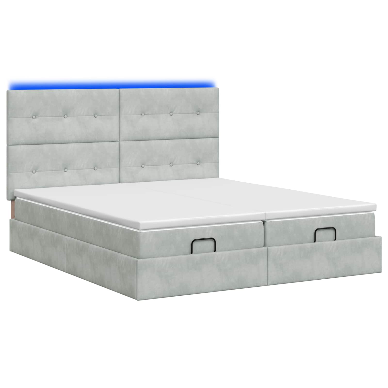 Ottoman-Bett mit Matratze und LED Hellgrau 200 x 200 cm Samt