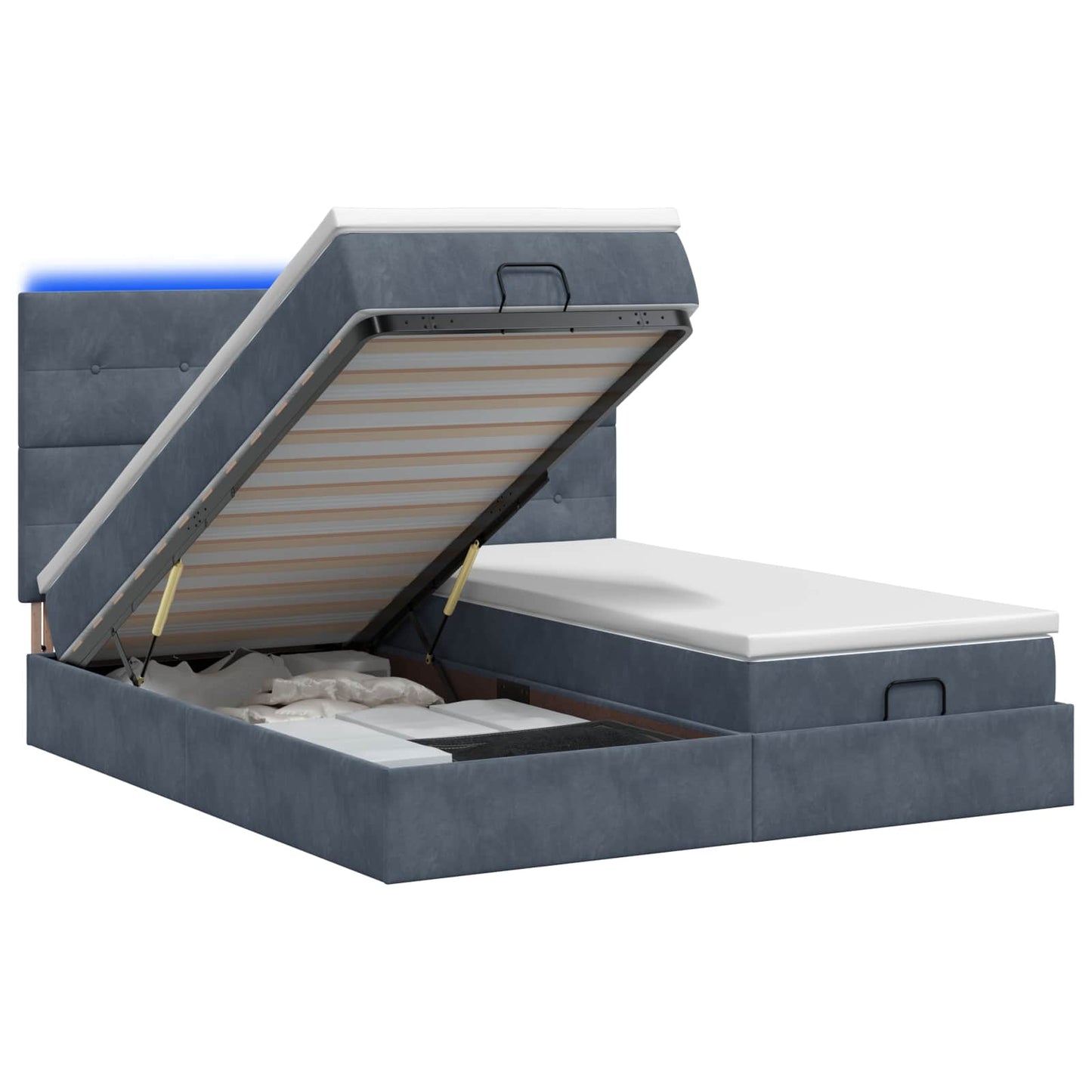 Ottoman-Bett mit Matratze und LED Dunkelgrau 200 x 200 cm Samt