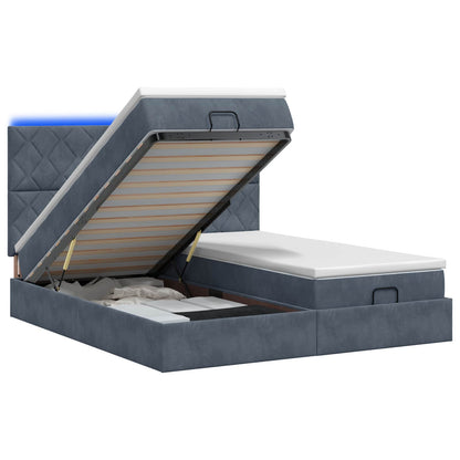 Ottoman-Bett mit Matratze und LED Dunkelgrau 160 x 200 cm Samt
