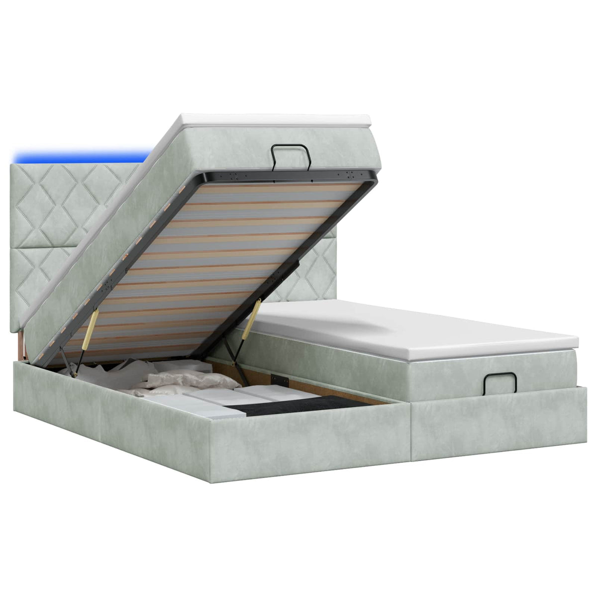 Ottoman-Bett mit Matratze und LED Hellgrau 180 x 200 cm Samt