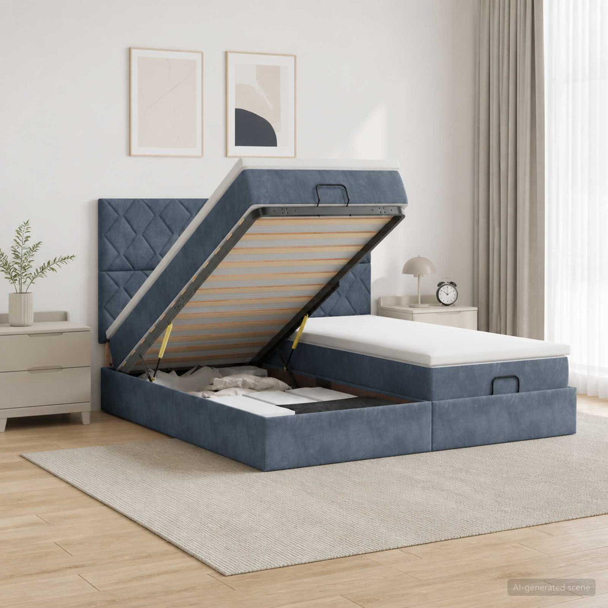 Ottoman Bett mit Matratze mit Kopfteil 2 Stk. Dunkelgrau Samt