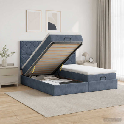 Ottoman-Bett mit Matratze und LED Dunkelgrau 160 x 200 cm Samt
