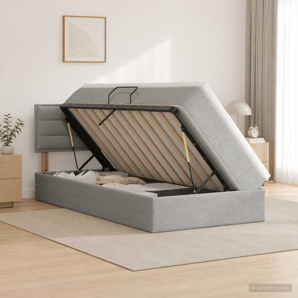 LED-Speicherbett mit Matratze Hellgrau 90 x 190 cm Stoff