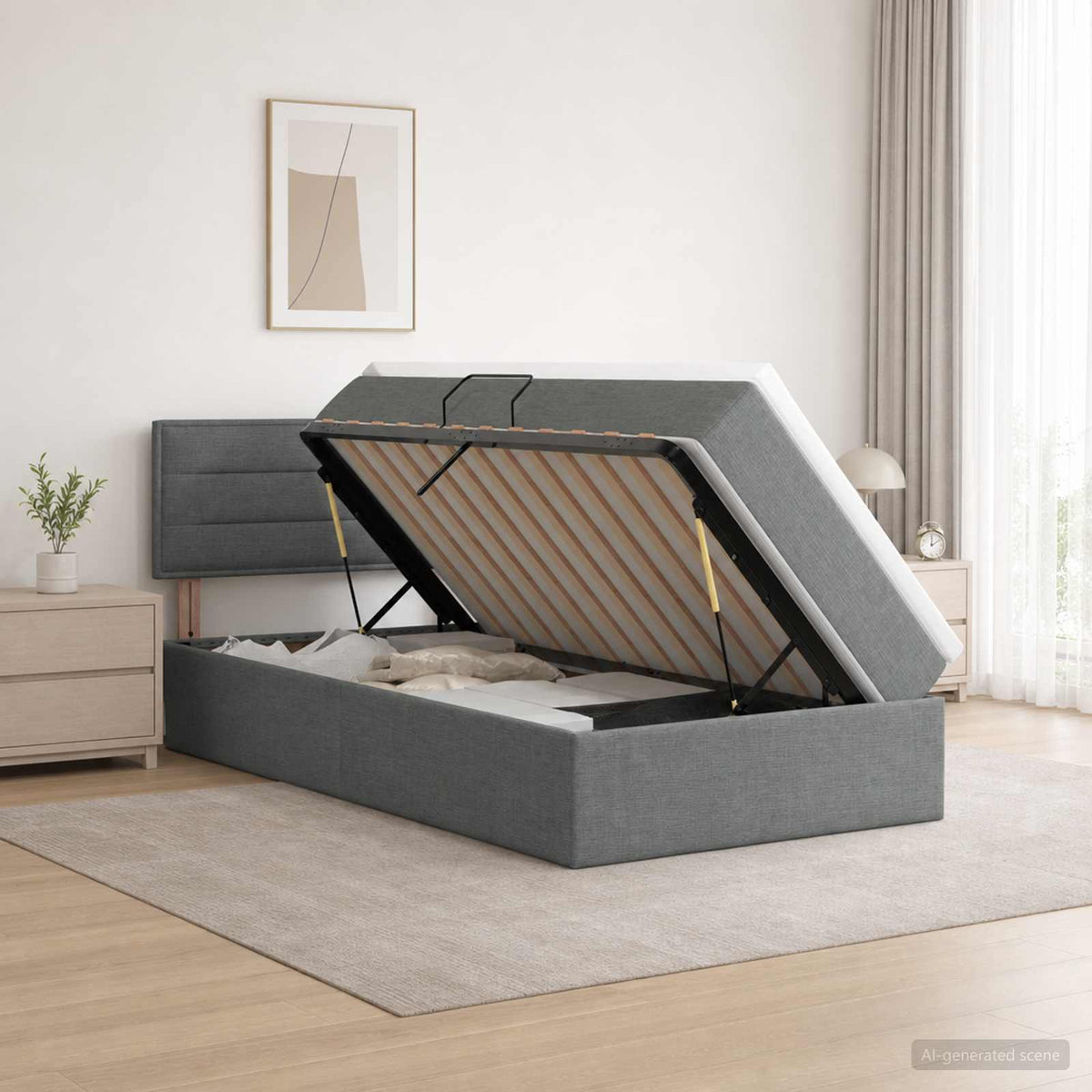 Aufbewahrungsbett mit Matratze Dunkelgrau 90 x 190 cm Samt