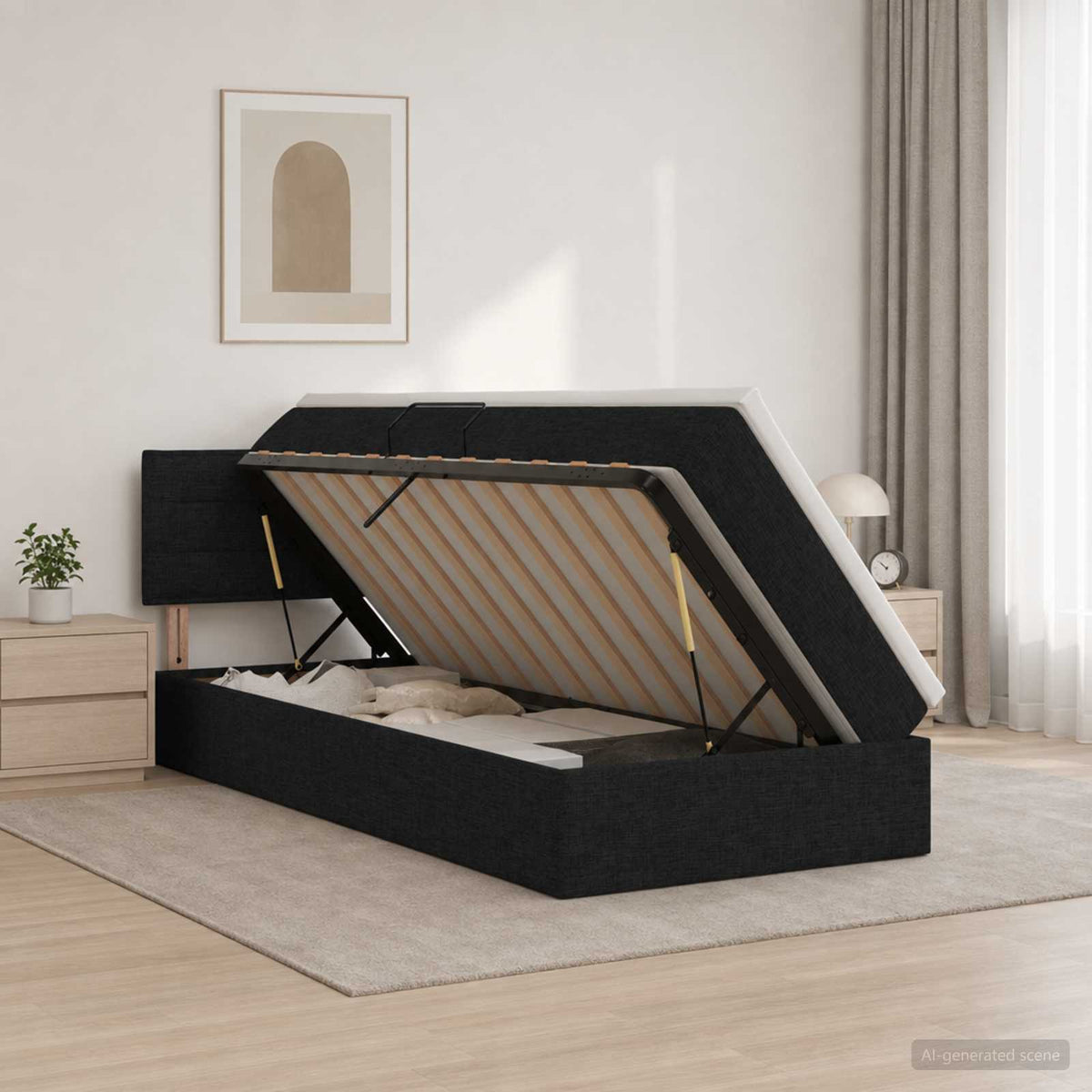 Aufbewahrungsbett mit Matratze Schwarz 100 x 200 cm Samt
