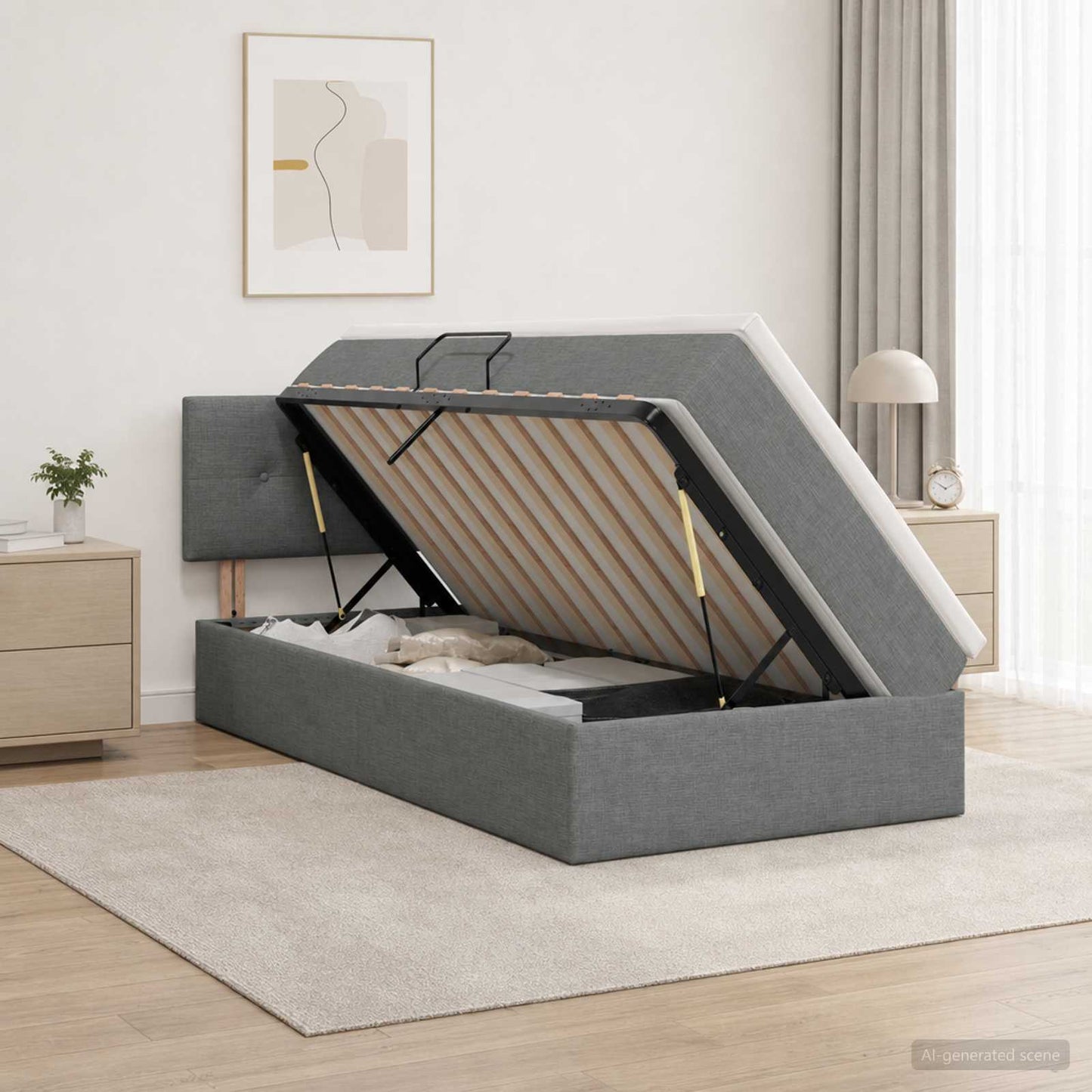 Aufbewahrungsbett mit Matratze Dunkelgrau 100 x 200 cm Samt