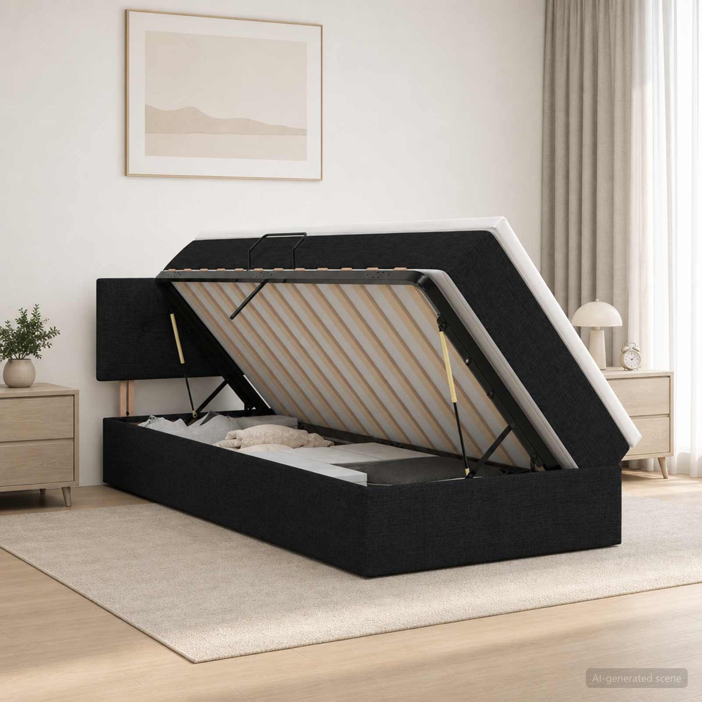 Aufbewahrungsbett mit Matratze Schwarz 90 x 190 cm Samt