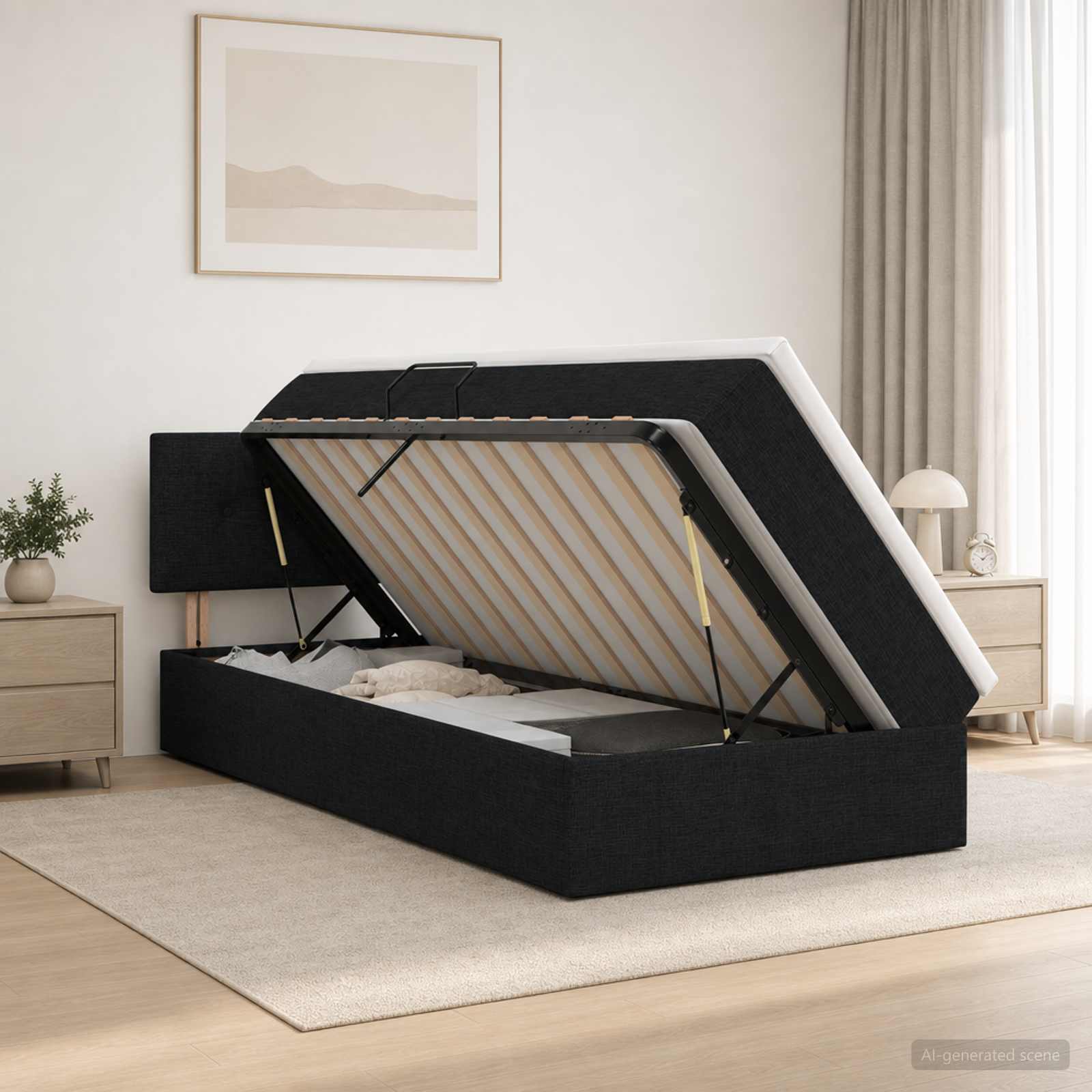 Aufbewahrungsbett mit Matratze Schwarz 90 x 190 cm Samt